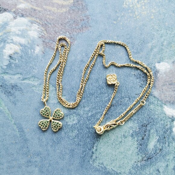 Kendra Scott Clover Gold Green Crystal Short Pendant Necklace - Picture 3 of 4